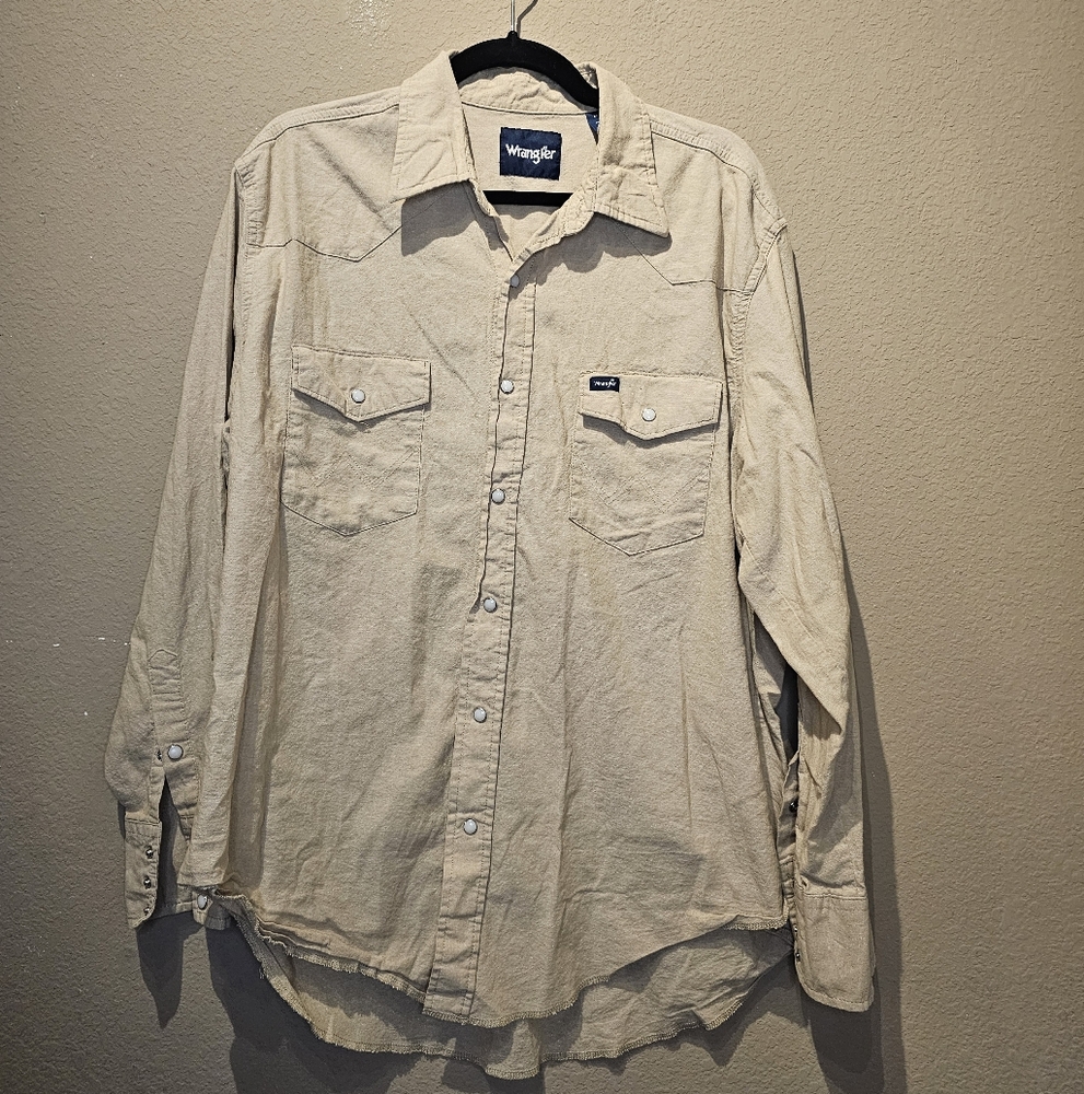 Wrangler Men's Pearl Snap Tan Button-Down Shirt Flannel Size XL